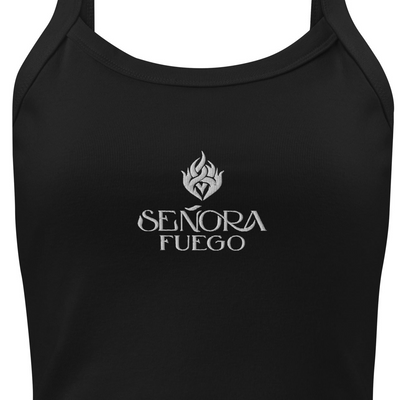 Ebbroidered Fuego micro-rib tank top